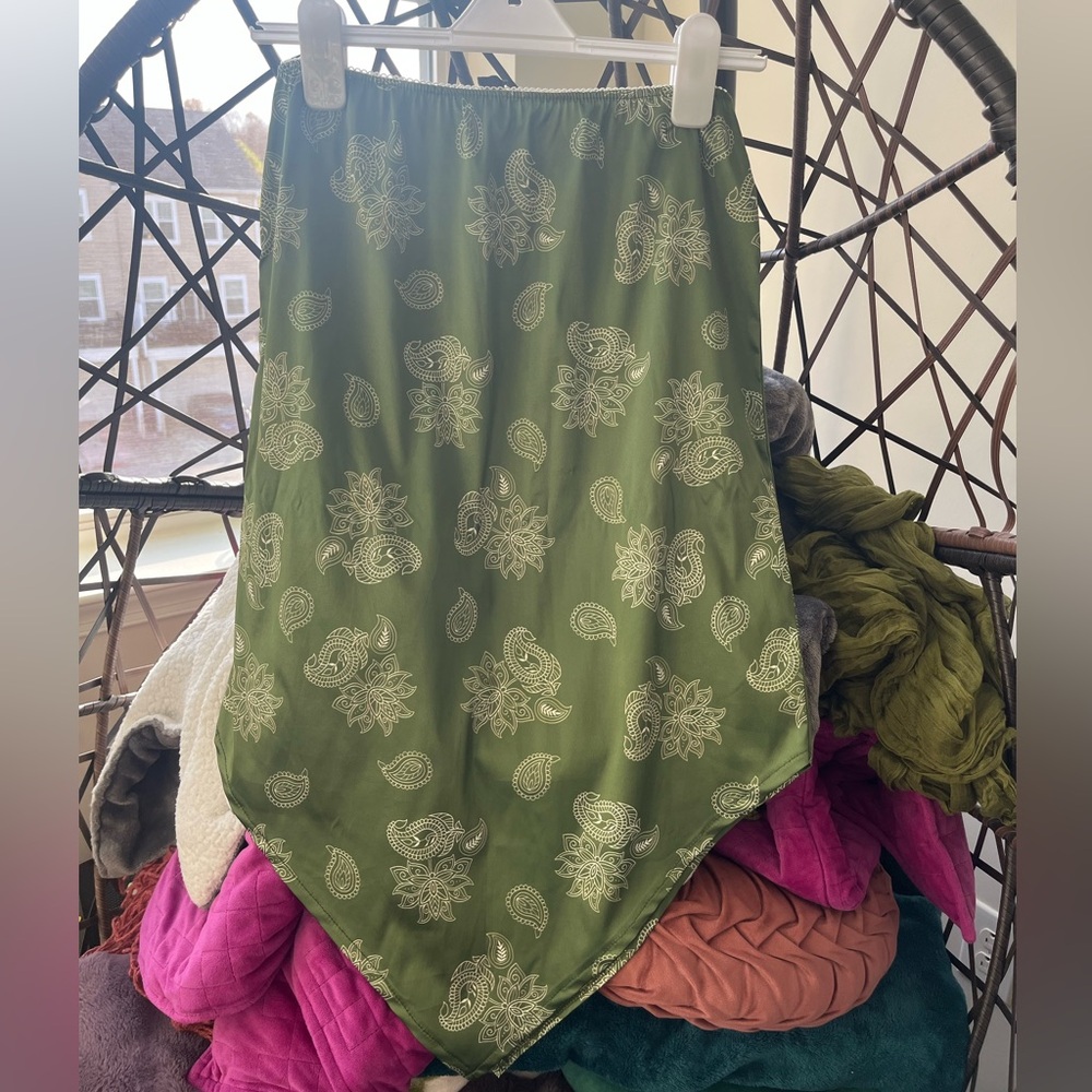Urban Outfitters Asymmetrical Green Paisley Midi Skirt